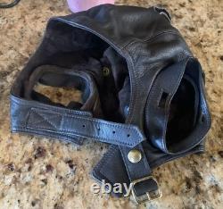 Flight Suits Ltd Brown LEATHER & Suede Flying Open Cockpit HELMET Cap Sz XX-LG