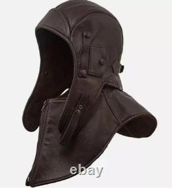 Genuine Leather Aviator Pilot Cap Removable Face Mask Vintage Flight Helmet Hat