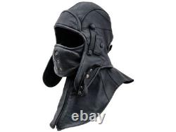 Genuine Leather Aviator Pilot Cap Removable Face Mask Vintage Flight Helmet Hat