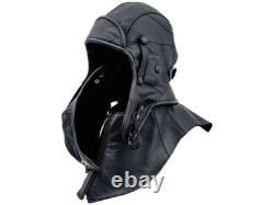 Genuine Leather Aviator Pilot Cap Removable Face Mask Vintage Flight Helmet Hat