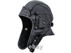 Genuine Leather Aviator Pilot Cap Removable Face Mask Vintage Flight Helmet Hat