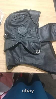 Genuine Leather Aviator Pilot Cap Removable Face Mask Vintage Flight Helmet Hat