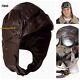 German Army Flight Leather Hood BROWN AVIATION HELMET WW1 Sheepskin Flying Hat