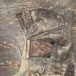German WW1 Fighter Pilot's Gray Leather Flight Helmet