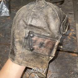 German WW1 Fighter Pilot's Gray Leather Flight Helmet