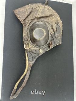 German WWII Luftwaffe LKPW101 Leather Bomber Pilot Winter Flying Helmet Size 56