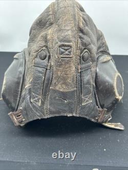 German WWII Luftwaffe LKPW101 Leather Bomber Pilot Winter Flying Helmet Size 56