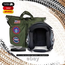HGU-55 Plain Grey Rubber Flight Fighter Pilot Helmet Prop + Green Bag Full Set