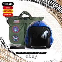 Hgu-33 Top Gun Hollywood Flight Fighter Pilot Helmet Prop + Green Bag Full Set