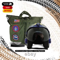 Hgu-33 Top Gun Merlin V. 2 Flight Fighter Pilot Helmet Prop + Green Bag Full Set