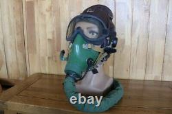 High altitude Fighter Pilot Flight Leather Helmet Oxygen Mask Ym-9915G, Goggles