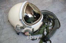 High altitude pilot flight helmet, pull down sunvisor, pressure suit