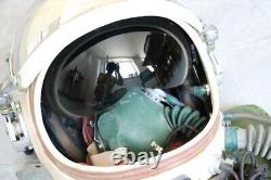 High altitude pilot flight helmet, pull down sunvisor, pressure suit