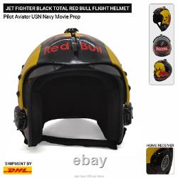 Jet Fighter Black Total Red Bull Flight Helmet Pilot Aviator USN Navy Movie Prop