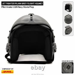Jet Fighter Plain Grey Flight Helmet Pilot Aviator USN Navy Movie Prop