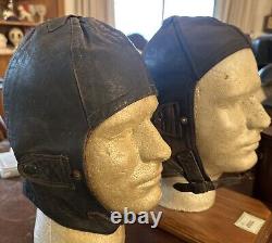 Lot Of 2 WW2 ORIGINAL GERMAN LUFTWAFFE PILOT WINTER LEATHER FLIGHT HELMET X 2