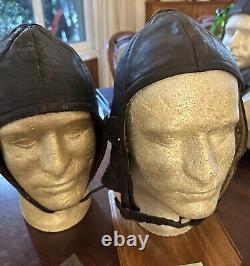 Lot Of 2 WW2 ORIGINAL GERMAN LUFTWAFFE PILOT WINTER LEATHER FLIGHT HELMET X 2