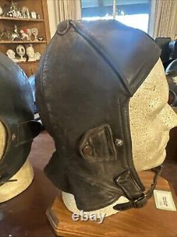 Lot Of 2 WW2 ORIGINAL GERMAN LUFTWAFFE PILOT WINTER LEATHER FLIGHT HELMET X 2