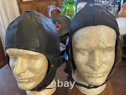 Lot Of 2 WW2 ORIGINAL GERMAN LUFTWAFFE PILOT WINTER LEATHER FLIGHT HELMET X 2