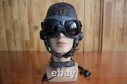 MiG-15 Pilot Leather Flight Helmet, Throat Microphone, Brown Goggles