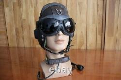 MiG-15 Pilot Leather Flight Helmet, Throat Microphone, Brown Goggles