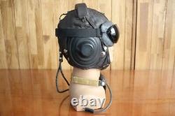 MiG-15 Pilot Leather Flight Helmet, Throat Microphone, Brown Goggles