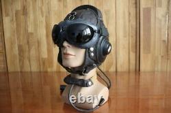 MiG-15 Pilot Leather Flight Helmet, Throat Microphone, Brown Goggles