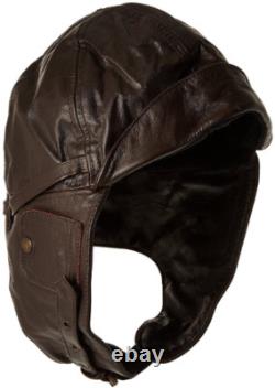 Mil-Tec Leather Flight Hood Brown Aviation Pilot Helmet WW1 Repro Cap