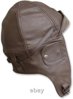 Mil-Tec Leather Flight Hood Brown Aviation Pilot Helmet WW1 Repro Cap
