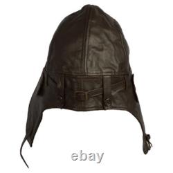 Mil-Tec Leather Flight Hood Brown Aviation Pilot Helmet WW1 Repro Cap