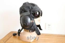 Militaria Aircraft Bomber Fighter Pilot Leather Flight Helmet, Dark Brown Goggles