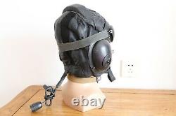 Militaria Aircraft Bomber Fighter Pilot Leather Flight Helmet, Dark Brown Goggles