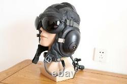 Militaria Aircraft Bomber Fighter Pilot Leather Flight Helmet, Dark Brown Goggles