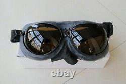 Militaria Aircraft Bomber Fighter Pilot Leather Flight Helmet, Dark Brown Goggles