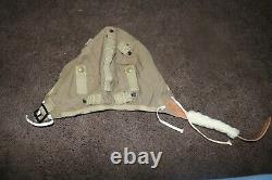 NOS mint WWII USAAF A-9 pilots khaki flying flight helmet sz Medium unissued