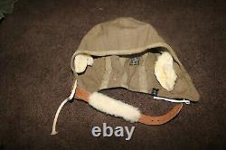 NOS mint WWII USAAF A-9 pilots khaki flying flight helmet sz Medium unissued