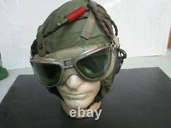 ORIGINAL WWII US ARMY AIR FORCE AAC PILOT FLIGHT HELMET withReceiver &Goggle