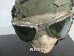 ORIGINAL WWII US ARMY AIR FORCE AAC PILOT FLIGHT HELMET withReceiver &Goggle