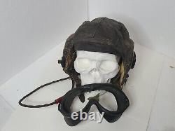 ORIGINAL WWII US ARMY AIR FORCE LEATHER PILOT FLIGHT HELMET withReceiver & Goggle
