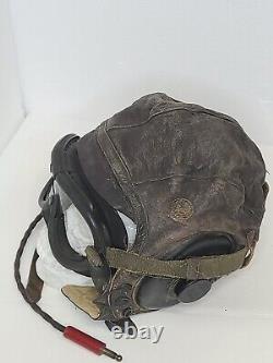 ORIGINAL WWII US ARMY AIR FORCE LEATHER PILOT FLIGHT HELMET withReceiver &Goggle