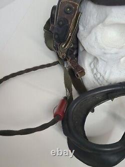 ORIGINAL WWII US ARMY AIR FORCE LEATHER PILOT FLIGHT HELMET withReceiver & Goggle