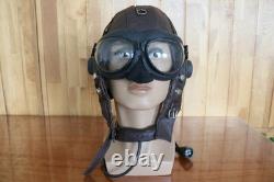 Original Air Force MiG-15 Pilot Leather Helmet(3#/57cm), Vintage Big Goggles, Mic