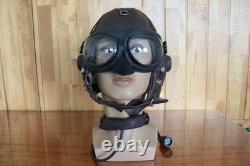 Original Air Force MiG-15 Pilot Leather Helmet(3#/57cm), Vintage Big Goggles, Mic