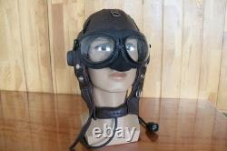 Original Air Force MiG-15 Pilot Leather Helmet(3#/57cm), Vintage Big Goggles, Mic