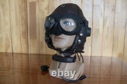 Original Air Force MiG-15 Pilot Leather Helmet(3#/57cm), Vintage Big Goggles, Mic