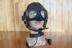 Original Air Force MiG-15 Pilot Leather Helmet(3#/57cm), Vintage Big Goggles, Mic