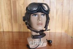 Original Air Force MiG-15 Pilot Leather Helmet(3#/57cm), Vintage Big Goggles, Mic