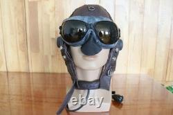 Original Air Force MiG-15 Pilot Leather Helmet(3#/57cm), Vintage Brown Goggles