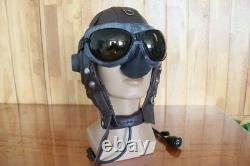 Original Air Force MiG-15 Pilot Leather Helmet(3#/57cm), Vintage Brown Goggles
