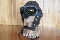 Original Air Force MiG-15 Pilot Leather Helmet(3#/57cm), Vintage Brown Goggles